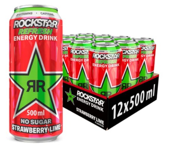Rockstar Refresh Soft Drink, Strawberry and Lime, 500ml (12 Pack) - Strawberry and Lime - 1 Count (Pack of 1)