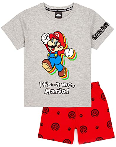 Super Mario Pyjamas Boys Shorts | Nintendo Kids Blue OR Red Short PJs | Luigi Mario T Shirt & Bottoms Nightwear Game Merchandise - 7-8 Years - Red