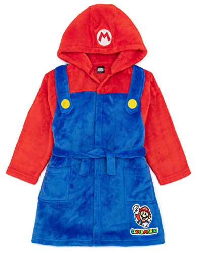 Super Mario Dressing Gown Kids | Boys Girls Character Blue Red Pyjamas Bathrobe | Arcade Game Nightgown - 7-8 Years - Blue