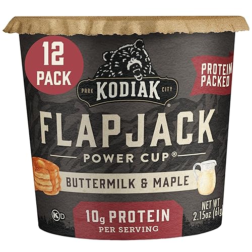 Kodiak Cakes Instant Pancake & Flapjack Cups, Buttermilk & Maple, High Protein, 100% Whole Grains, (Pack of 12) - Buttermilk & Maple