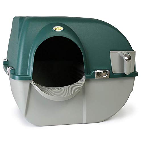 Omega Paw VMRA20-1-PR Premium Roll 'N Clean Self Cleaning Litter Box with Integrated Litter Step and Unique Sifting Grill, Large, Forest Green - Regular