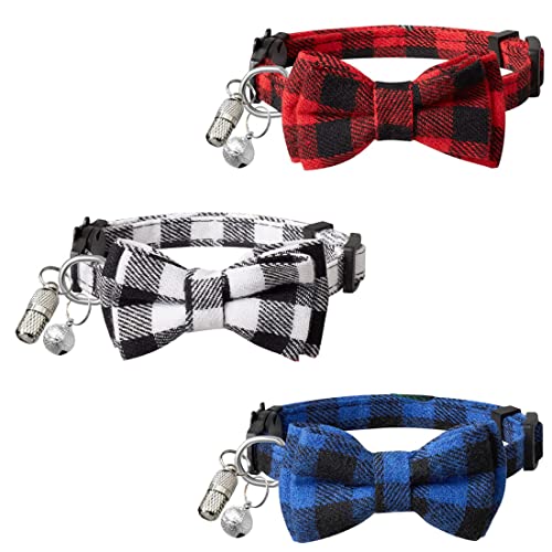 3 Pack English Style Cat Collars with Bow Tie、Pendant and Bell,Personalized Breakaway Kitten Collar for Girl Boy Cats,Adjustable 7-12inch,Cute for Kitty Kitten Adult Cats,Pet Supplies(Small)