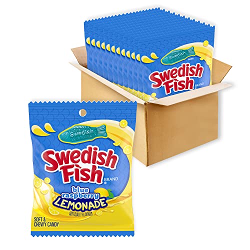 SWEDISH FISH Blue Raspberry Lemonade Soft & Chewy Candy, 12-3.59 oz Bags - Blue-Raspberry