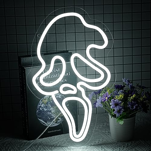 Ghost Face Neon Sign,Halloween Skull Neon Light for Bedroom,Game Room, Mancave, Bar Halloween Party Gifts - Ghost Face