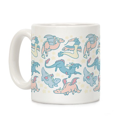 LookHUMAN Dreamy Dragon Pattern White 11 Ounce Ceramic Coffee Mug - 