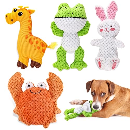 Glaublieb 4 PCS Juguetes para Perro con Chirriador Squeaky, Lindos Interactivos Juguetes de Peluche Suave para Perros Pequeños para Aliviar el Aburrimiento, hasta 12 kg - 4pcs