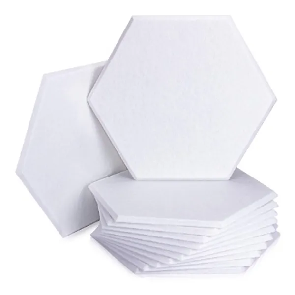 12 Pack Set Hexagon Acoustic Absorption Panel, 12 X 14 X 0.4 Inches Acoustic Soundproofing Insulation Panel Beveled Edge Tiles, Great for Wall Decoration and Acoustic Treatment (White)