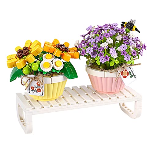 Tesyeux 543 Stück Bonsai Baum Blumenstrauß Bausteine,Kunstpflanzen-Set zum Basteln für Erwachsene,Zimmerdeko,Home Deko,Geschenk für Frauen und Männer,Sonnenblumen und Gänseblümchen,Botanical - Violett