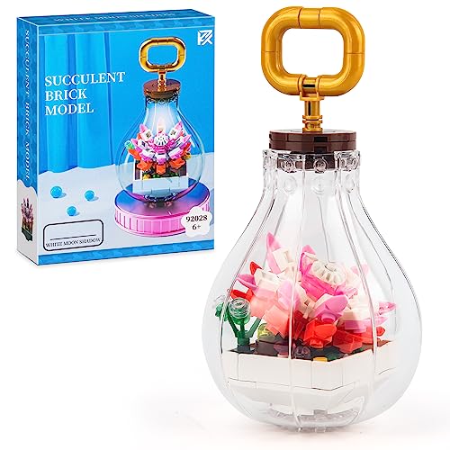 Sukkulenten Bosai Klemmbausteine 127 Teile, Blumen Pflanzen Bausteine Set, Büro und Home Deko, Geschenk-Idee für Frauen und Männer, Kompatibel mit Lego - Weiß