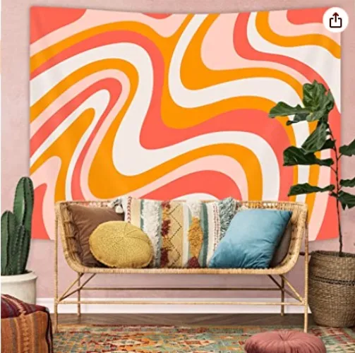 Amazon.com: Boho Swirl Tapestry for Teen Girls Bedroom Aesthetic, Vintage Orange Yellow Abstract 70s 80s Minimalist Simple Tapestries Wall Hanging for College Dorm Home Decor, Cute Poster Blanket 60X40 Inch : Home & Kitchen