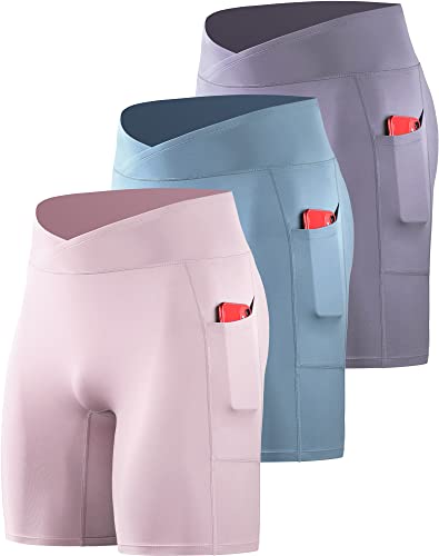 NELEUS Men's Compression Short with Pocket Dry Fit Yoga Running Shorts Pack of 3 - Medium - 6115 Pink/Purple/Blue, 3 Pack