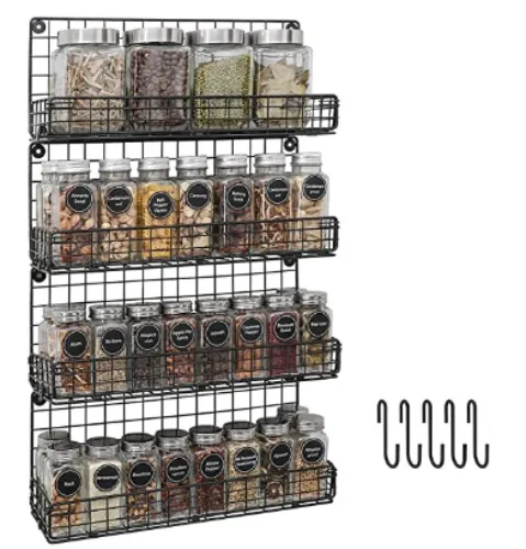 Amazon.com: Spice Rack Organizer Wall Mounted 4-Tier Stackable Hanging Spice Storage Racks,Great for Kitchen and Pantry Storing Spices, Large with 5 Hooks, Up to Storage 80 Jars(Patent No.:D909138S) : Home & Kitchen
