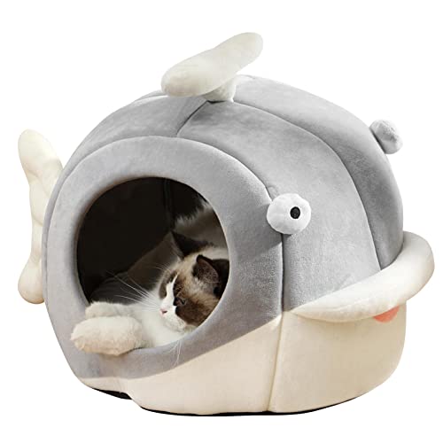 Cat Beds for Indoor Cats - Cat Bed Cave with Removable Washable Cushioned Pillow, Calming Cozy Soft Cat Cave, Cute Friendly Dolphin Cat Houses for Indoor Cats No Deformation Pet Bed, L - Large - Grey