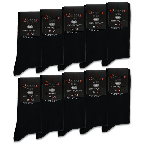 10 Paar Comfort Socken ohne Gummi & ohne Naht Herren & Damen Baumwolle Komfortbund - 35-38 10x Schwarz