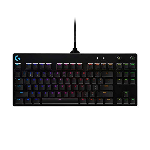 Logitech G PRO TKL mechanische Gaming-Tastatur, GX-Blue Clicky Switches, LIGHTSYNC RGB, Design ohne Nummernblock für Esport Gaming, Abnehmbares Mikro-USB-Kabel, US QWERTY-Layout - Schwarz - US International Layout