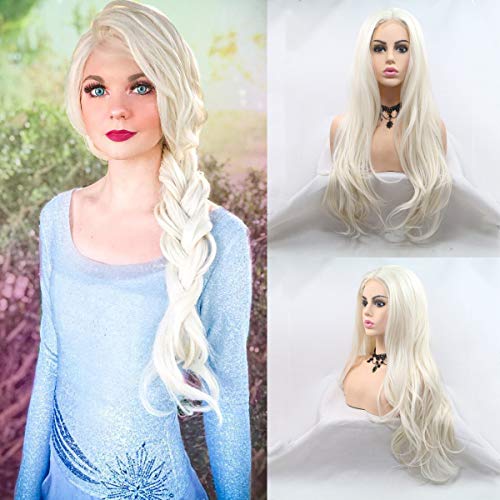 xiweiya White Blonde Synthetic Blonde U Part 4 * 1 Lace Wigs Long Body Wave Hair White Queen Heat Resistant Fiber Wig High Density Hair-reparement Wig for women - gold - 24"