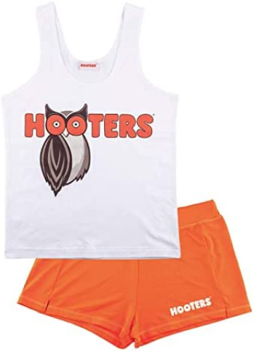 Ripple Junction Hooters Outfit for Women Includes White Tank and Orange Short Set Officially Licensed - Medium White/Orange