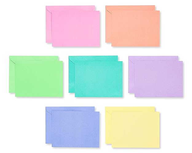 American Greetings Single Panel Blank Cards Bulk with Envelopes, Bright Pastel Colors (200-Count) - 200-Count - Pastel Blue, Pink, Purple, Teal, Yellow, Green