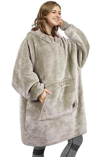Catalonia Oversized Blanket Hoodie Sweatshirt, Wearable Sherpa Lounging Pullover for Adults Women Men - One Size - Latte