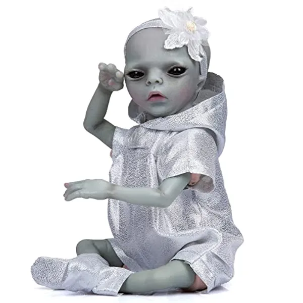 Zero Pam Mini Reborn Baby Dolls Realistic Alien Doll 14 Inch Preemie Size Silicone Newborn Doll Intelligent Beings Lifelike Reborn Alien Baby Soft Cloth Body Handmade Toys Gifts - Alien Girl