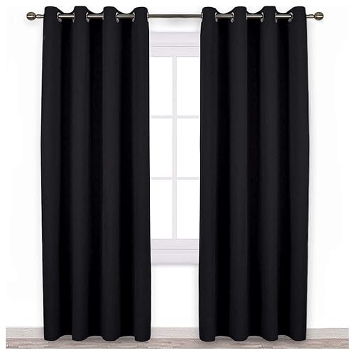 NICETOWN Black Blackout Curtains for Bedroom 84 inches Long - Light Reducing Thermal Insulated Solid Grommet Black Out Curtains/Panels/Drapes for Living Room (Set of 2, W52 x L84) - Black - 52"W x 84"L (Pack of 2)