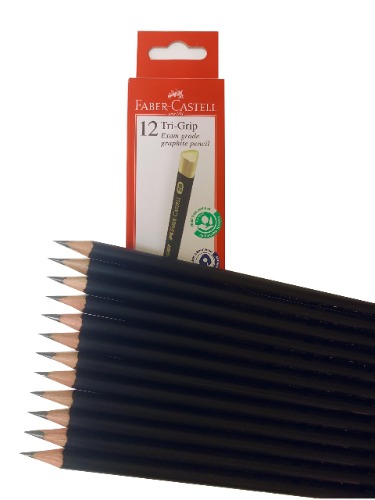 Wooden Lead Pencils By Faber-Castell - Pack Of 12 Tri -Grip 2B Pre-sharpened Pencils