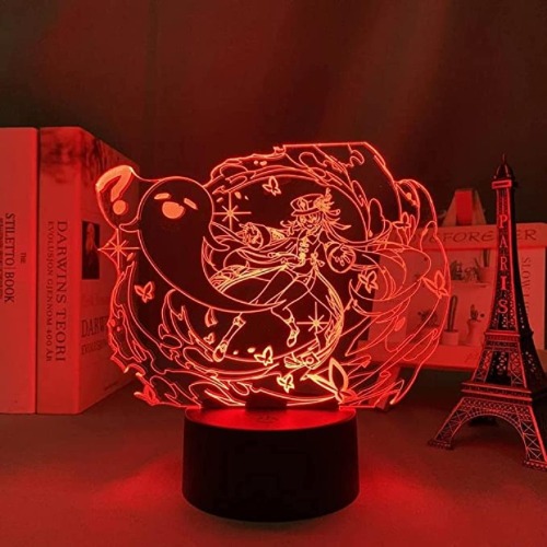Genshin Impact Hu Tao lamp Cool 3D Illusion Night Lamp Home Room Decor Acrylic LED Light Xmas Gift Lamps-16 Colors, with Remote Control
