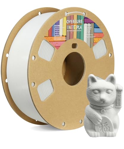OVERTURE PLA Matte 3D Printer Filament 1.75mm, Matte PLA 1kg Cardboard Spool (2.2lbs), Dimensional Accuracy +/- 0.02 mm (Matte White) - 1kg Matte White
