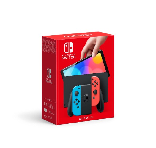 Nintendo Switch-Konsole (OLED-Modell) : Neue Version, intensive Farben, 7-Zoll-Bildschirm - mit einem neonfarbenen Joy-Con - Neon-Rot/Neon-Blau Konsole