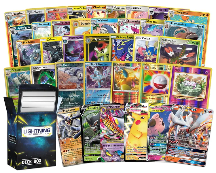 Ultimate Rare Bundle– Includes 20 Rare Cards, 2 foil Rare Cards, 2 Legendary Ultra Rare Cards with lightning card collection Box That is Compatible with Pokemon Cards - 