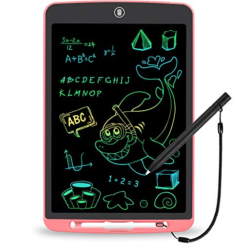 LCD Writing Tablet for Kids,12 Inch Colorful Educational Drawing Tablet, Erasable Reusable Electronic Writing Board, Toddler Doodle Board, Learning Toy Gift for Boys Girls Ages 3-8(Pink)