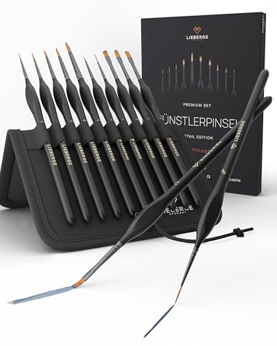 LIEBERGE Premium Detail Brush Set Acrylic Paints - 10 Extra Fine Brushes for Highest Precision - Acrylic Brushes, Watercolour Brushes, Model Making Brushes (10)