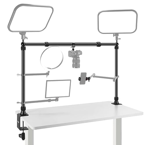NEEWER Overhead Camera Mount Rig with 2 Ball Heads, Super Clamp/Mobile Phone Holder/Camera Desk Mount, Multi Device Mount, Platform Overhead Tripod, Adjustable Height Width, Max Load 12 kg, NK002 - Overhead Rig with 2 C Clamp Stand