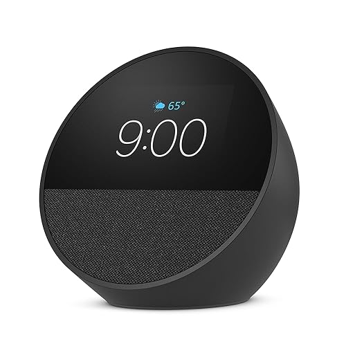 Amazon Echo Spot (newest model), Great for nightstands, offices and kitchens, Smart alarm clock with Alexa, Black - Black - Device only