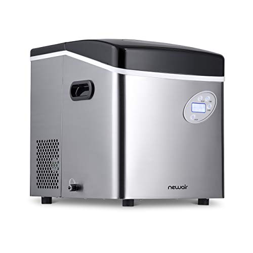 Newair Portable Ice Maker 50 lb. Daily, 12 Cubes in Under 7 Minutes - Compact Countertop Design - 3 Size Bullet Shaped Ice - for Kitchen/Office/RV/Bar - Stainless Steel - Stainless Steel - Ice Maker