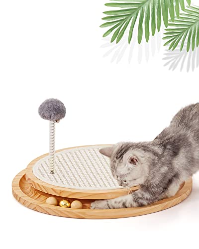 LMUGOOS Cat Scratcher,Cat Natural Sisal Scratching Pad,Kitten Interactive Toy with Ball Track Spring Ball for Chasing Hunting Mental Physical Exercise Puzzle… - Gold