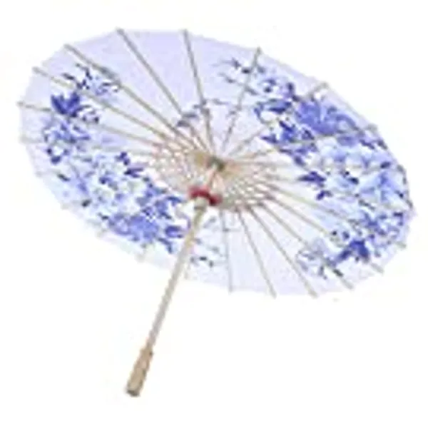 TOPINCN Oil Paper Umbrella Women Handmade Rainproof Handmade Umbrella Windproof Flower Pattern Chinese Classical Dance Umbrella(Blue)