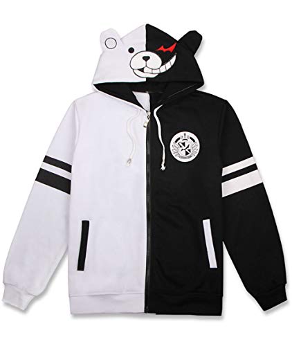 Coslover Black White Bear Hoodies Anime Cosplay Costume Zipper Unisex Jacket Uniform - Black+White - X-Large