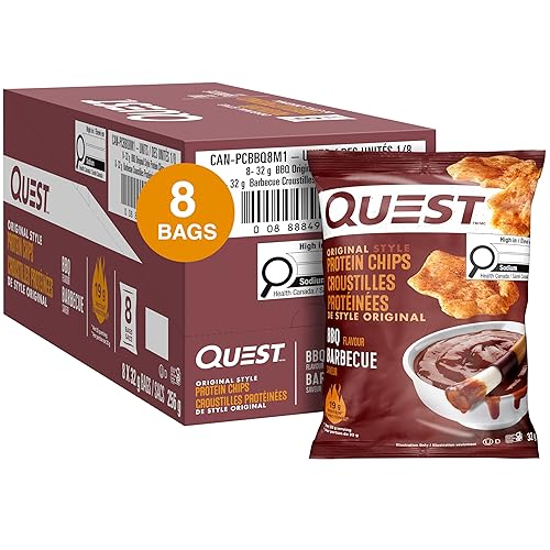 Quest Nutrition BBQ Flavour Original Style Protein Chips, High Protein, Baked, Not Fried, Gluten Free, 1g Sugar, 4g Carbs, 8ct - Barbecue