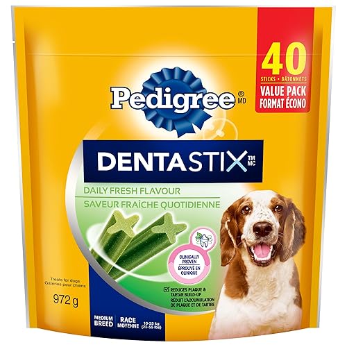 PEDIGREE DENTASTIX Oral Care Adult Dog Treats for Medium Dogs - Fresh Flavour, 40 Sticks - Fresh - 972 g (Pack of 1) - Dog Treats