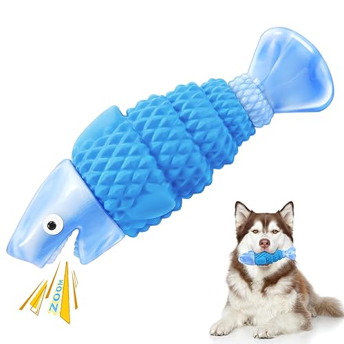 WinTour Tough Dog Toys for Aggressive Chewers, Indestructible Dog Chewers for Medium & Large Breeds, Squeaky Durable Chew Toys to Keep Them Busy, Reduce Boredom, Teeth Cleaning, Bacon Flavor - Blue Shark
