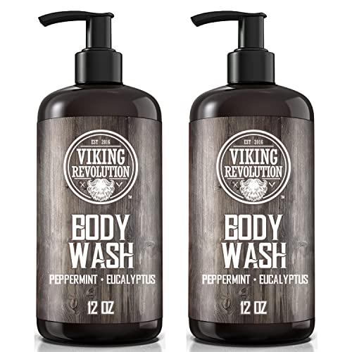 Viking Revolution Men's Body Wash - Eucalyptus Peppermint Body Wash for Men - Mens Natural Body Wash with Vitamin E and Rosemary Oil - Mens Shower Gel Liquid Soap - Peppermint Mens Bodywash (2 Pack) - Eucalyptus and Peppermint Shampoo