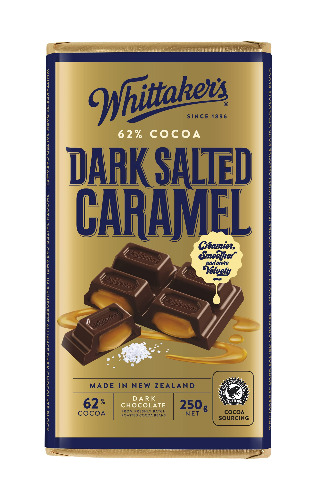 Whittaker 62% Cocoa Dark Salted Caramel Chocolate Block, 250 g