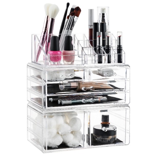 Clear Cosmetic Storage Organizer - Easily Organize Your Cosmetics, Jewelry and Hair Accessories. Looks Elegant Sitting on Your Vanity, Bathroom Counter or Dresser. Clear Design for Easy Visibility. - 6-Drawer | 16 Compartments