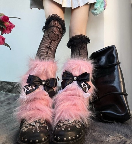 Pastel Goth Fur Leg Warmers - Pink Leg Warmers