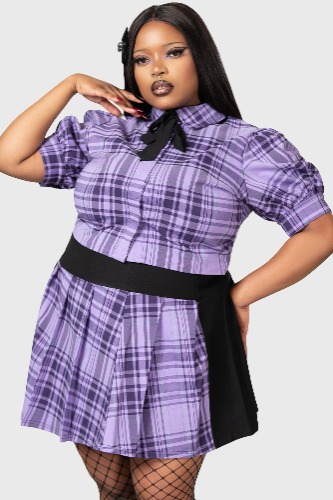 Hayee Ribbon Shirt | 4XL / Purple Tartan / 69% Viscose 27% Polyester 4% Elastane