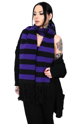 Purple/Black Striped Fringe Scarf | Default Title