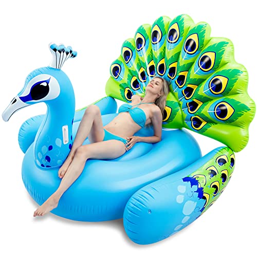 JOYIN Inflatable Peacock Pool Float - Giant Green Peacock Ride on Raft for Swimming Pool, Beach Floaties, Party Decoration Toys, Pool Island, Summer Pool Raft Lounge for Adults & Kids Water Fun - Blue