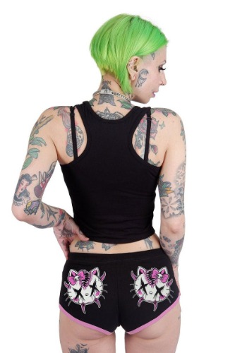 Hello Creepy Kitty Black & Pink Short Shorts | 3XL