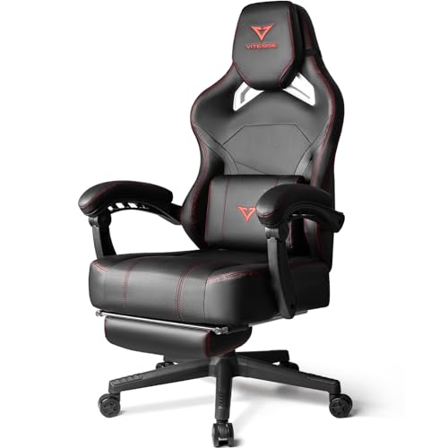 VITESSE Big and Tall Gaming Chair 400lb Weight Capacity with Footrest, Ergonomic Video Game Chair for Adults with Oversized Headrest and Lumbar Pillow, Computer Chair gaming for Office - Black